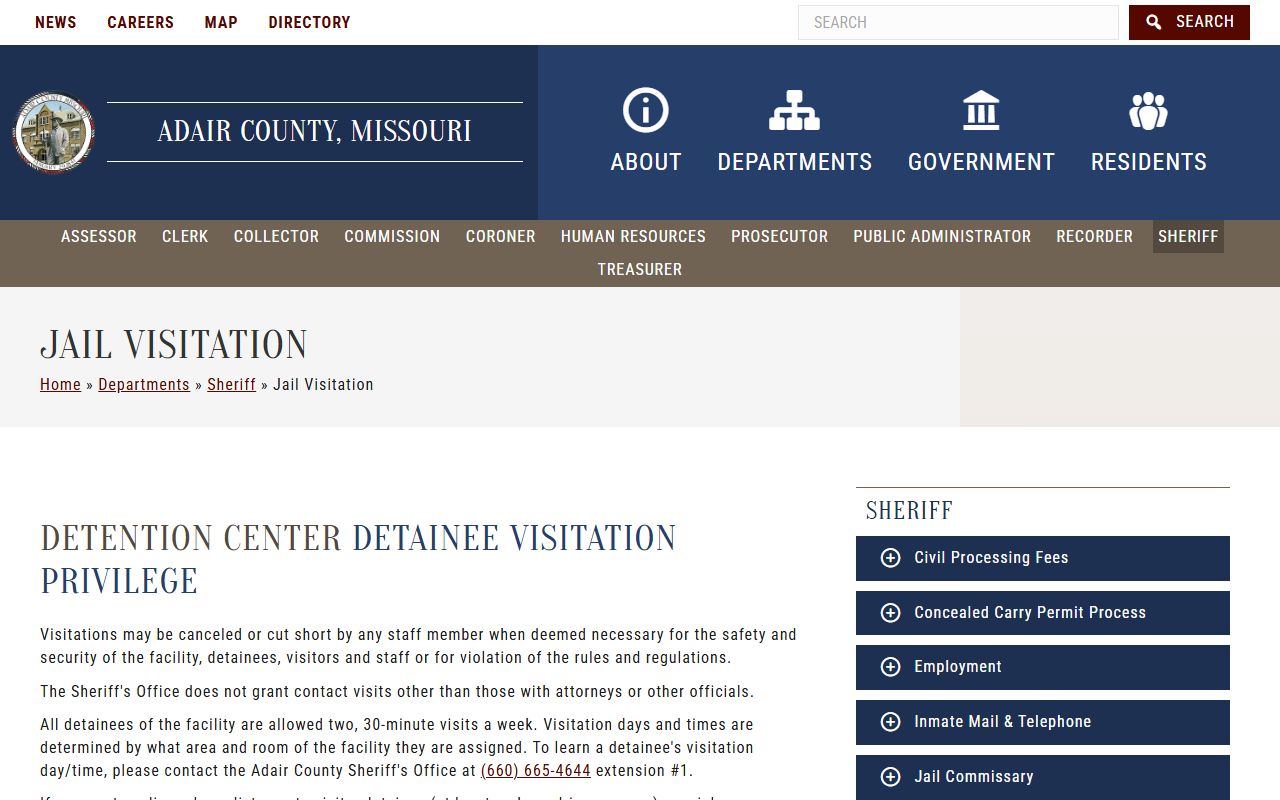 Adair County Detention Center inmate visitation rules
